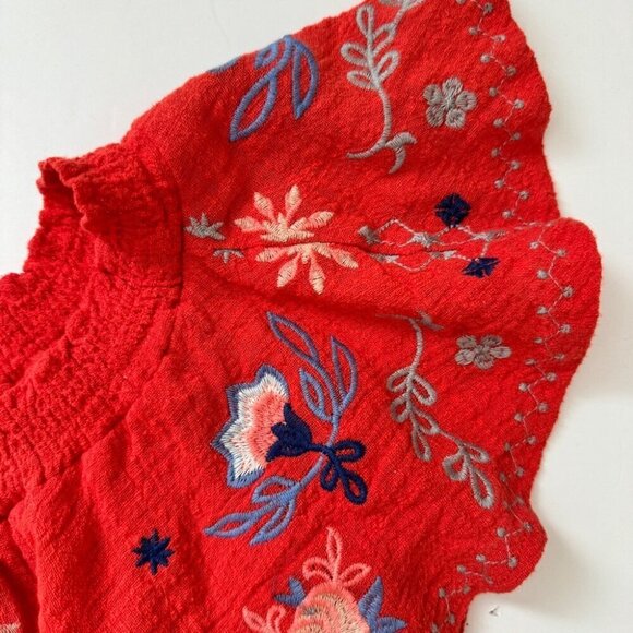 Umgee Boho Embroidered Mini Dress Coral Orange Beachy Crepe Lightweight Sz S - Picture 10 of 14